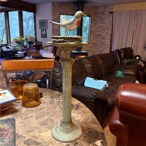 Anthropologie Pedestal Candle Holder & Bird Figurine Set Cottage Farmhouse Decor